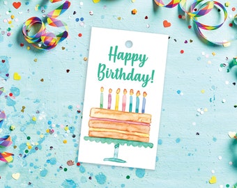 Birthday Cake Happy Birthday Gift Tag 2" x 3.5", set of 10