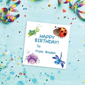 Bug Personalized Happy Birthday Square Stickers 2.5&quot; x 2.5&quot;