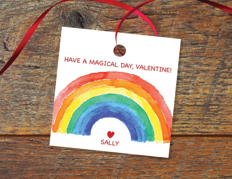 Magical Day Personalized Valentine's Day 2.5 inch square Gift Tag image 1