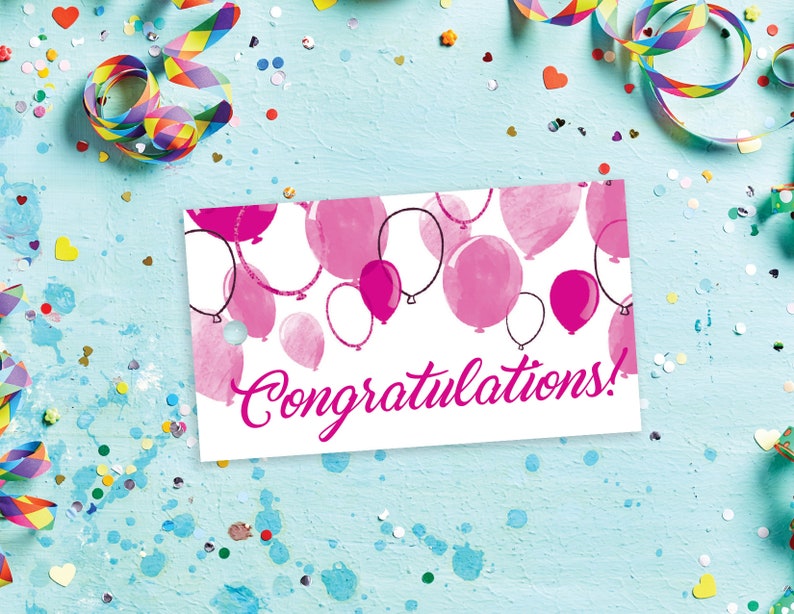 Pink Balloons Congratulations Gift Tag 3.5 x 2 image 1