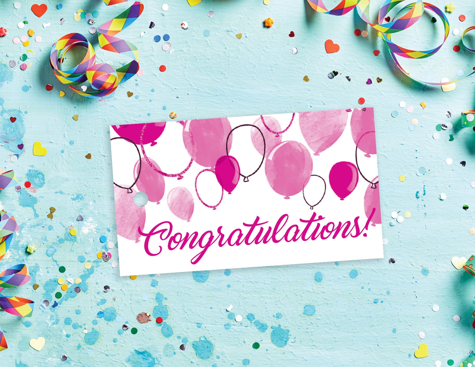 Pink Balloons Congratulations Gift Tag 3.5