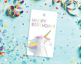Unicorn Happy Birthday Gift Tag 2" x 3.5", set of 10
