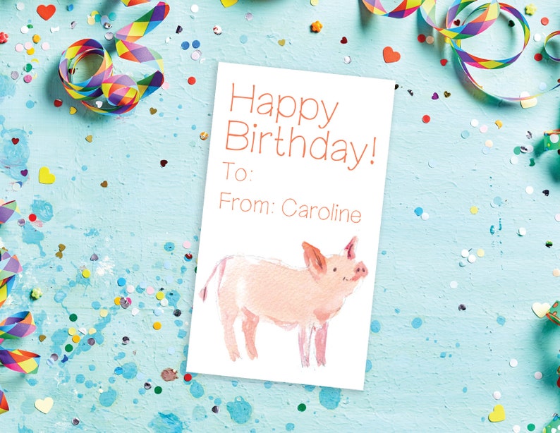 Pig Personalized Happy Birthday Rectangular Stickers 2 x 3.5 image 1
