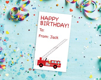 Fire Truck/Fire Engine Personalized Happy Birthday Rectangular Stickers 2" x 3.5"