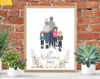 Custom Grandparents Portrait | Grandfather Illustration | Personalized Grandmother Portrait | Pet Illustration | Grandparents Illustration