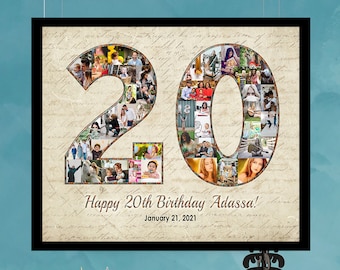 20th Birthday Photo Collage Print / digital print / gifts for him / gifts for her / personalised / Photo Collage gifts