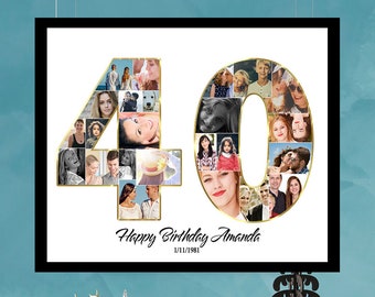 40th Birthday Collage, 40th Birthday Photo Collage, 40 Photo Collage, 40th Birthday Personalized, Custom Anniversary Date, Custom Collage