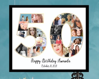50th Birthday Collage, 50th Birthday Photo Collage, 50 Photo Collage, 50th Birthday Personalized, Custom Anniversary Date, Custom Collage