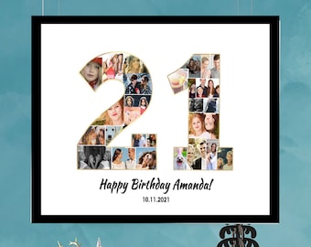 21th Birthday Photo Collage Print / digital print / gifts for him / gifts for her / personalised / Photo Collage gifts