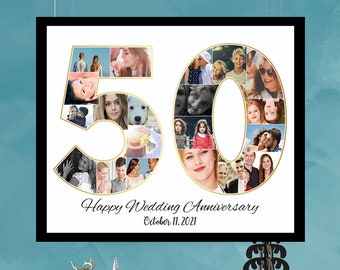 50th Wedding Anniversary Collage, 50th Anniversary Photo Collage, 50th Photo Collage, Personalized, Custom Anniversary Date, Custom Collage