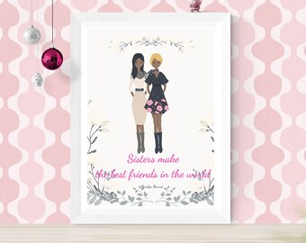 Custom Sisters Portrait |  Sisters in Law Illustration | Personalized Sisters Portrait | Friends Illustration  | Sisters Illustration