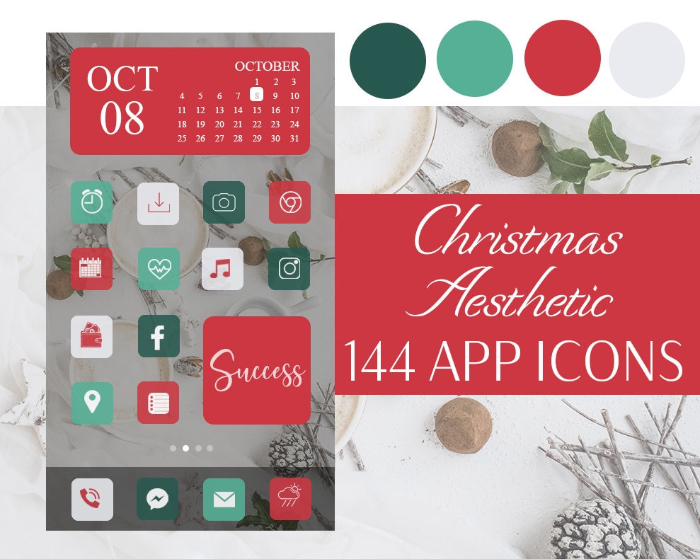 144 Ios 14 App Christmas Aesthetic Icons Widgetsmith - Etsy