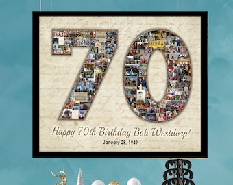 70th Birthday Collage, 70th Birthday Photo Collage, 70 Photo Collage, 70th Birthday Personalized, Custom Anniversary Date, Custom Collage