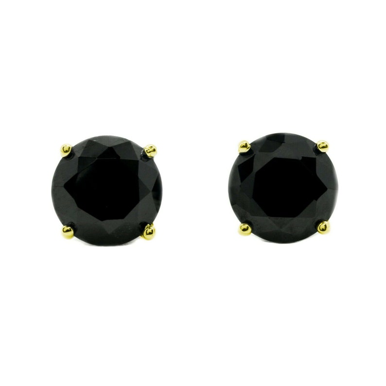 Black Stud Earrings Solid 14k Yellow Gold Screw Back Earrings 2 Carat Real Gold Earrings Gold Diamond Studs