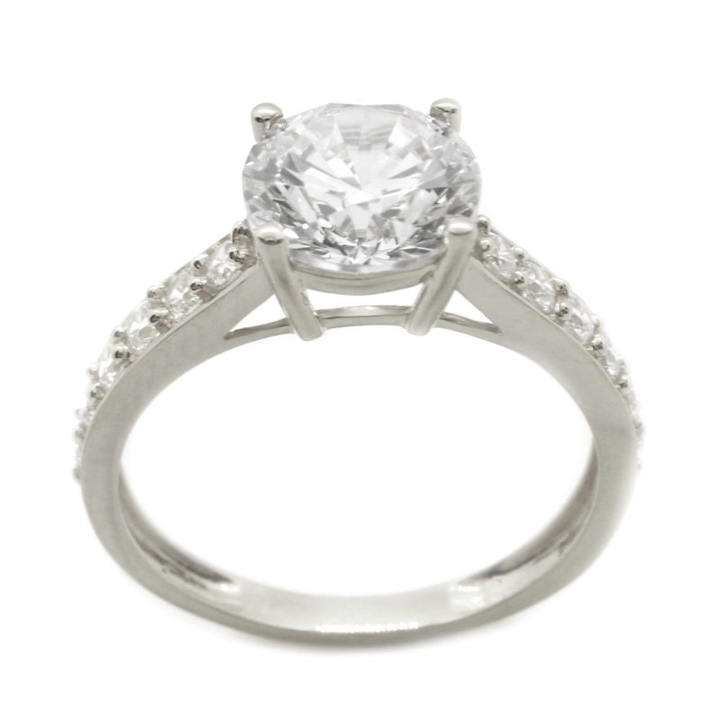Solid 14k Gold Ring Engagement Ring 2.25 Ct Round Cut Brilliant Solitaire Accents Solid 14K White Gold Engagement Band