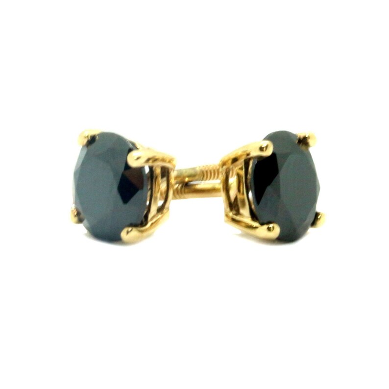 Black Stud Earrings Solid 14k Yellow Gold Screw Back Earrings 2 Carat Real Gold Earrings Gold Diamond Studs