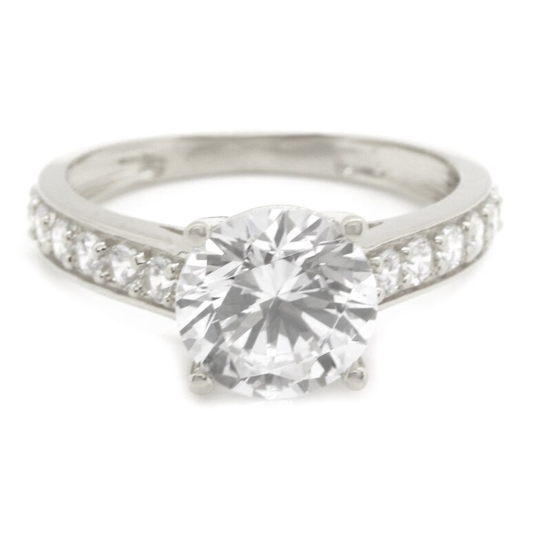 Solid 14k Gold Ring Engagement Ring 2.25 Ct Round Cut Brilliant Solitaire Accents Solid 14K White Gold Engagement Band