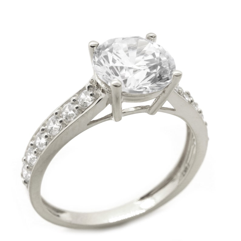 Solid 14k Gold Ring Engagement Ring 2.25 Ct Round Cut Brilliant Solitaire Accents Solid 14K White Gold Engagement Band