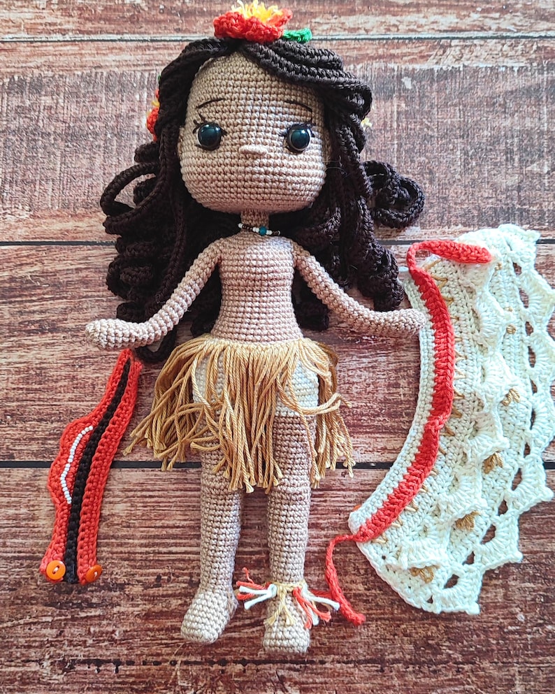 Island Girl Crochet Doll, Handmade Amigurumi Toy, Polynesian Princess Inspired Gift, Tropical Girl Toy for Kids