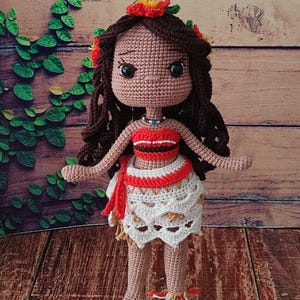 Island Girl Crochet Doll, Handmade Amigurumi Toy, Polynesian Princess Inspired Gift, Tropical Girl Toy for Kids