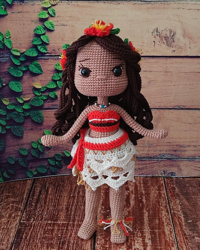 Island Girl Crochet Doll, Handmade Amigurumi Toy, Polynesian Princess Inspired Gift, Tropical Girl Toy for Kids