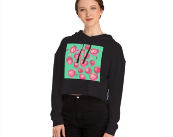 Rosas Bouquet Womens Cropped Hooded Sweatshirt