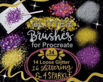 Procreate Glitter Brushes, Sparkle and Shimmer, Lettering and Loose Glitter Texture
