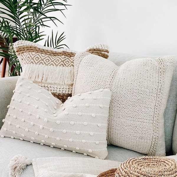 Boho Throw Pillows Combo, Set3 Pillows, Pillows Combo, Neutral Sofa Pillow Combination, Boho Textured Pillows, Farmhouse Pillows