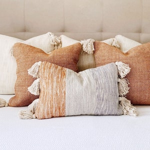 Spring Pillow Combo, Set3 Throw Pillow Covers, Pastel Farmhouse Pillows, Orange Peach Rust Neutral Sofa Pillow Combination, Textured Pillows