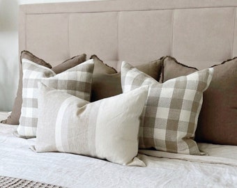 Set6 Throw Pillows, Earthy Neutral Bed Pillow Combo, Soft Decorative Bed Pillow Cases, Modern Linen Euro Sham Pillows, Pillow Combination