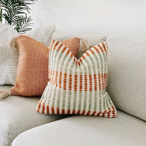 Emerald Green Pillow, Boho Throw Pillow cover, Pastel Spring Pillow, Bohemian Pillow, Green Orange Pillow, Decorative Textured Pillow