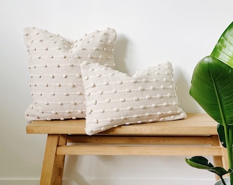 Neutral Pom Pom Pillow, Modern Boho Throw Pillow, Decorative Pillow, Ivory Farmhouse Pillow, Pillow Covers, Textured Pillows, Cushion Cover