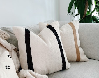 Kilim Striped Pillow, 20x20 Modern Cushion cover, Neutral & Black Pillow, Bohemian Pillow, Decorative Pillow, Boho pillow, Handwoven Pillow