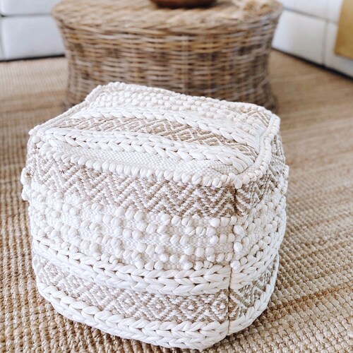 Boho Pouf Cover Jute Pouf Bohemian Pouf Ottoman for Living Etsy