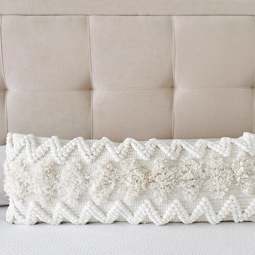White Long Lumbar Pillow Coastal Boho Pillow Cover Handwoven Etsy