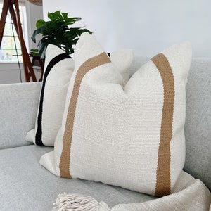 Kilim Striped Pillow, 20x20 Modern Cushion cover, Neutral & Tan Pillow, Bohemian Pillow, Decorative Pillow, Boho pillow, Handwoven Pillow