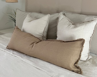 Linen Long Lumbar Pillow Cover 12"x36", Neutral Long Throw Pillow cover, Boho Pillow, Farmhouse Pillow, Handwoven Bohemian Lumbar case