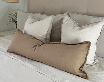 Linen Long Lumbar Pillow Cover 12"x36", Neutral Long Throw Pillow cover, Boho Pillow, Farmhouse Pillow, Handwoven Bohemian Lumbar case