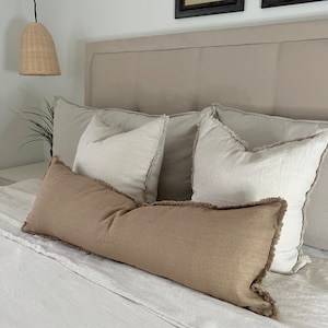 Linen Long Lumbar Pillow Cover 12"x36", Neutral Long Throw Pillow cover, Boho Pillow, Farmhouse Pillow, Handwoven Bohemian Lumbar case