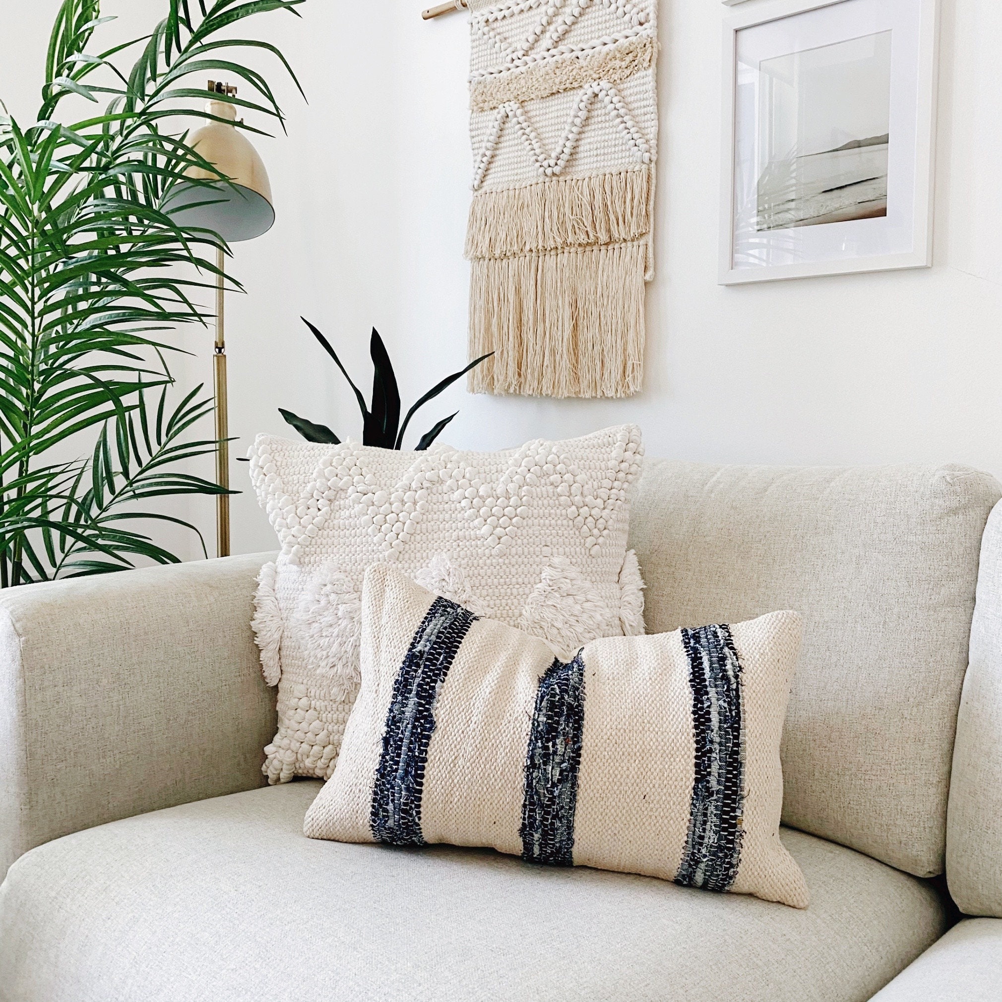 Coastal Throw Pillow Cover Textured Pillow Summer Pillow Etsy