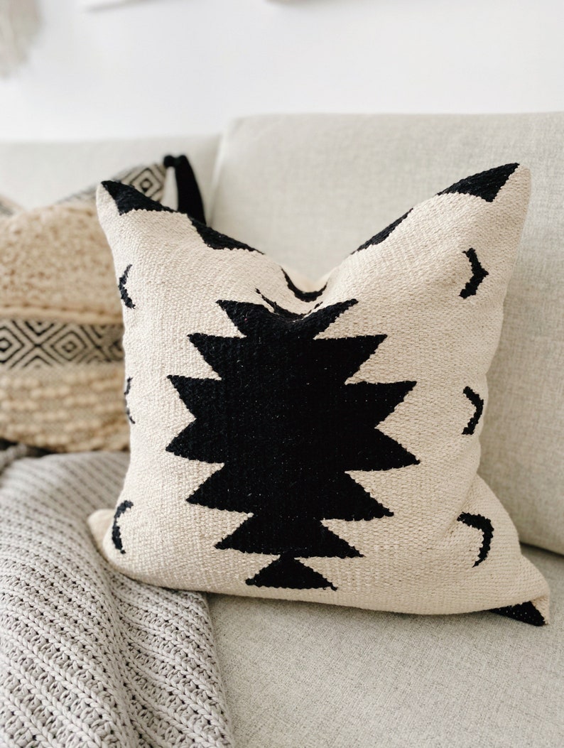 Kilim Pillow cover, 18x18 Modern Kilim Cushion cover, Black & Cream Pillow, Bohemian Pillow, Decorative Pillow, Aztec Pillow, Boho pillow image 1