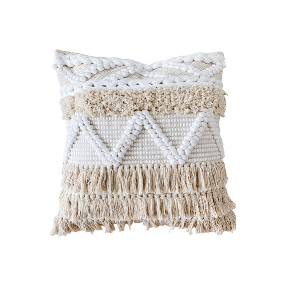 Boho Decorative Lace Throw Pillow Case with Small Beads,Trimmed