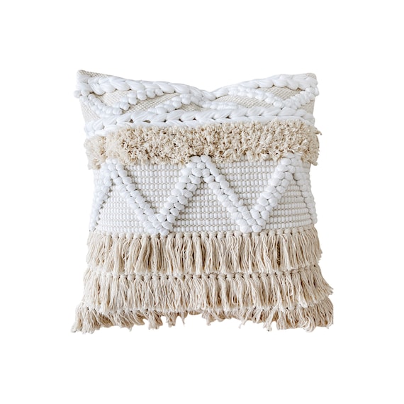 Boho Throw Pillow Cover, Pastel Bohemian Pillow With Tassels