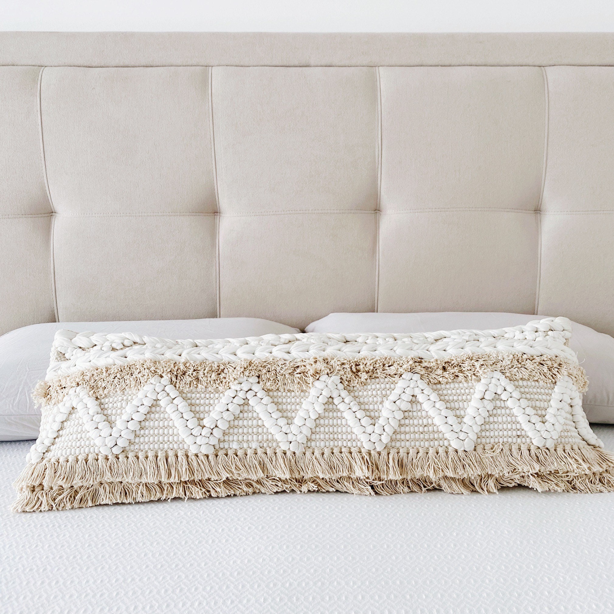 Long Lumbar Boho Pillow Handwoven Bohemian Lumbar Pillow Etsy