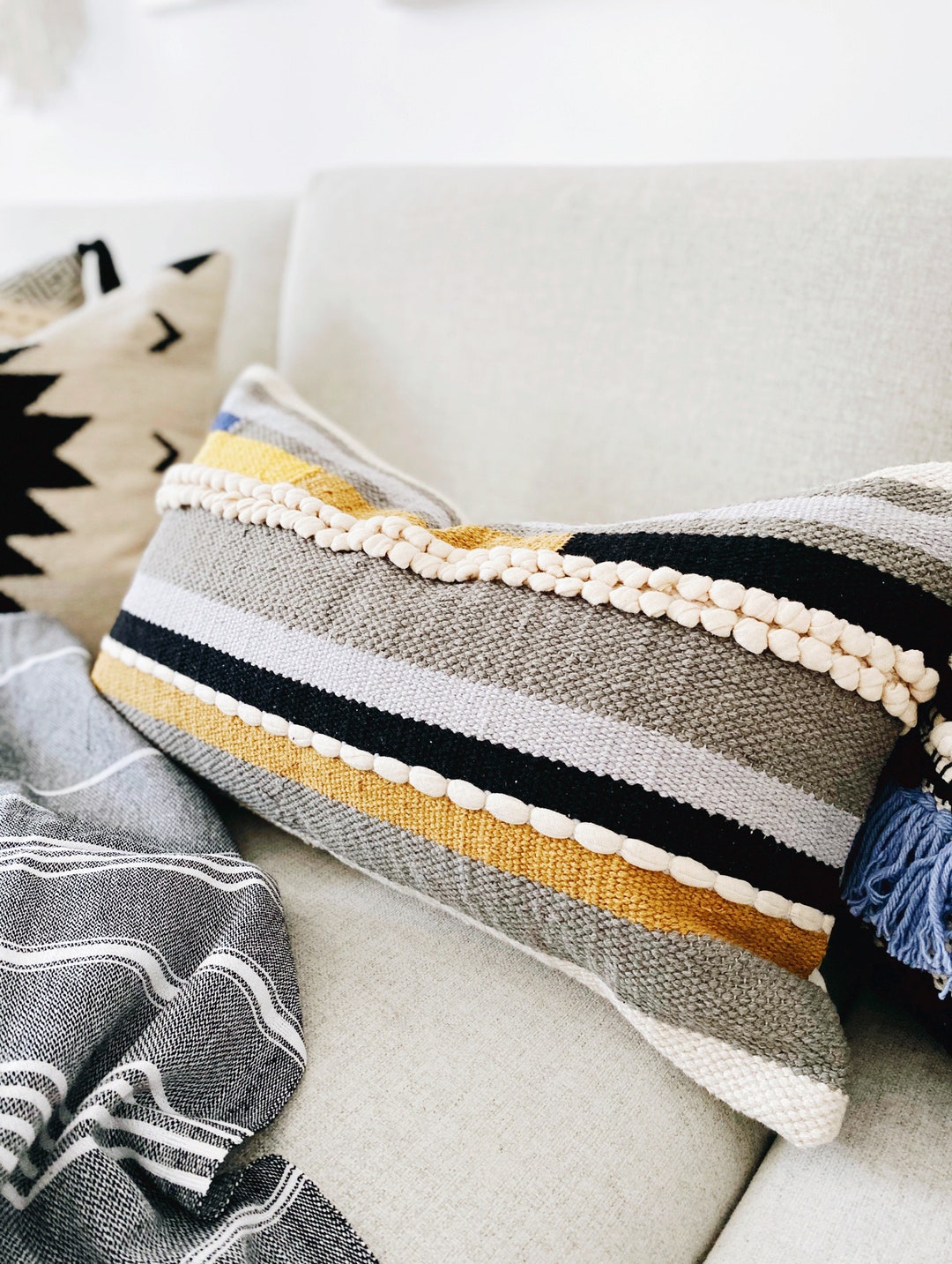 Boho Pillow, Lumbar Pillow, Modern Gray Lumbar Pillow, Throw Pillow