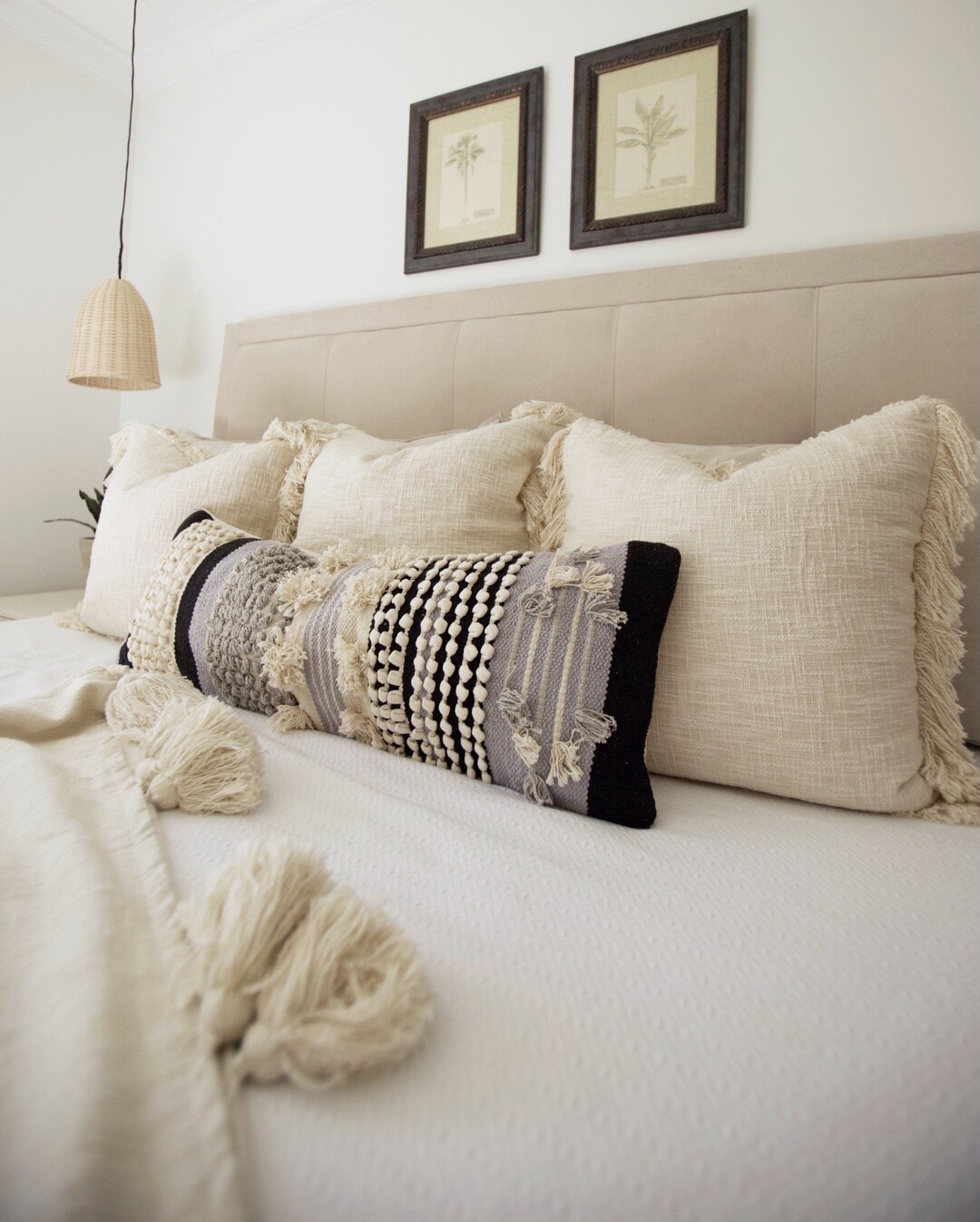 Neutral Bed Pillow Combo, Set4 Throw Pillows, Farmhouse Pillows Combo