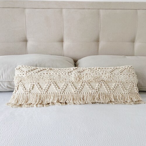 White Long Lumbar Pillow Coastal Boho Pillow Cover Handwoven Etsy