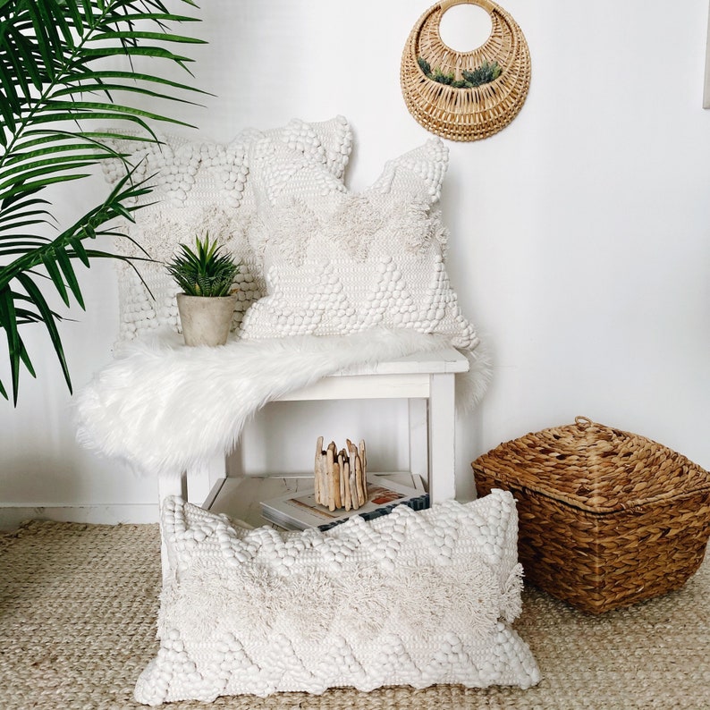 White Bohemian Pillow Coastal Boho Pillow Cover Farmhouse Etsy.de