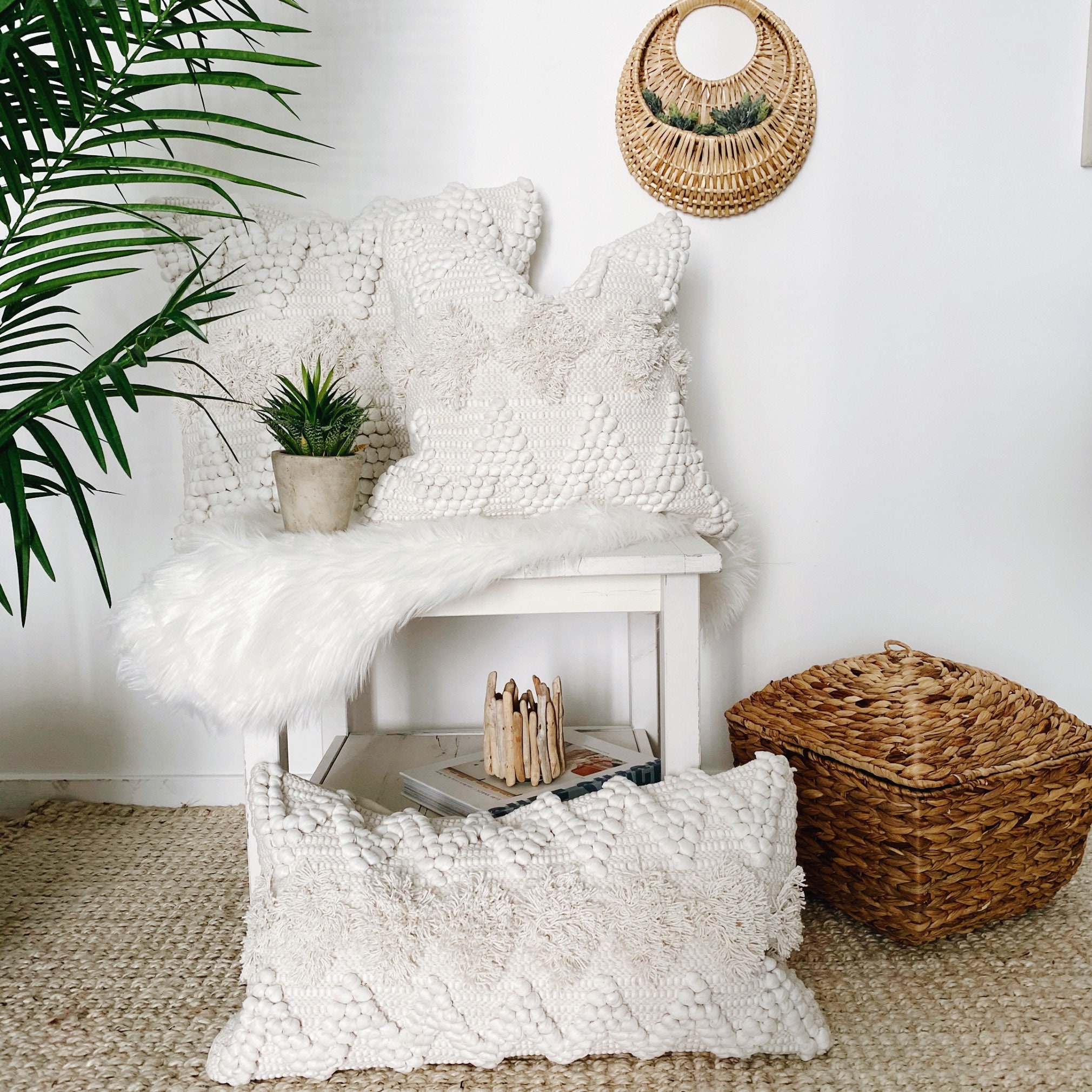 White bohemian throw pillows sale