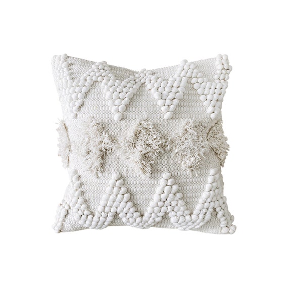 22x22 White Throw Pillow Large Textured Pillow Tufted Etsy